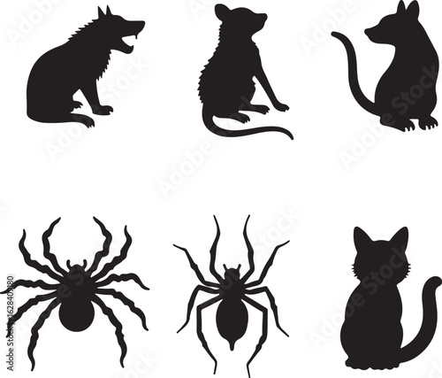 Spooky silhouettes of animals and insects for Halloween