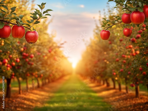Ripe red apples on branches in an autumn orchard apple orchard