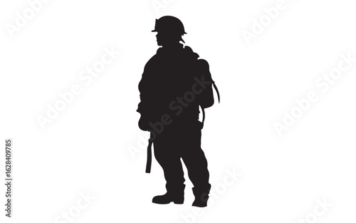 Firefighter Walking Silhouette Vector Brave Hero Holding Helmet Graphic Art