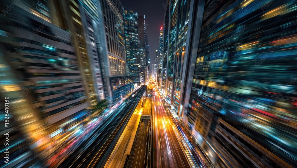 Night cityscape, urban street, motion blur Night cityscape, urban street, motion blur