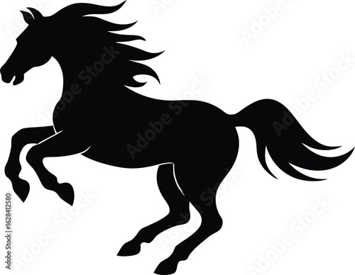  silhouette of rearing horse with flowing mane elegant wild stallion vector illustration