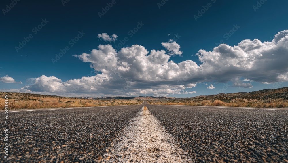 Fototapeta premium Empty highway stretches into a vast, sunny sky