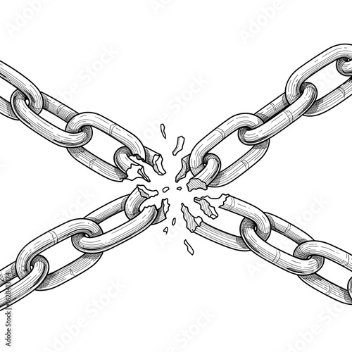 Illustration showcasing four chains intersecting and breaking apart at the center point of intersection
