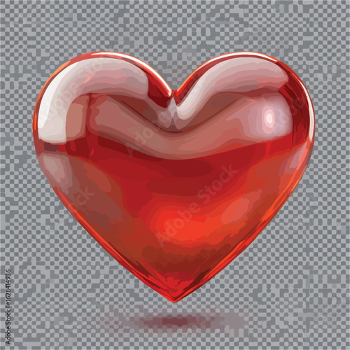 3D Red Heart Transparent Isolated Glossy