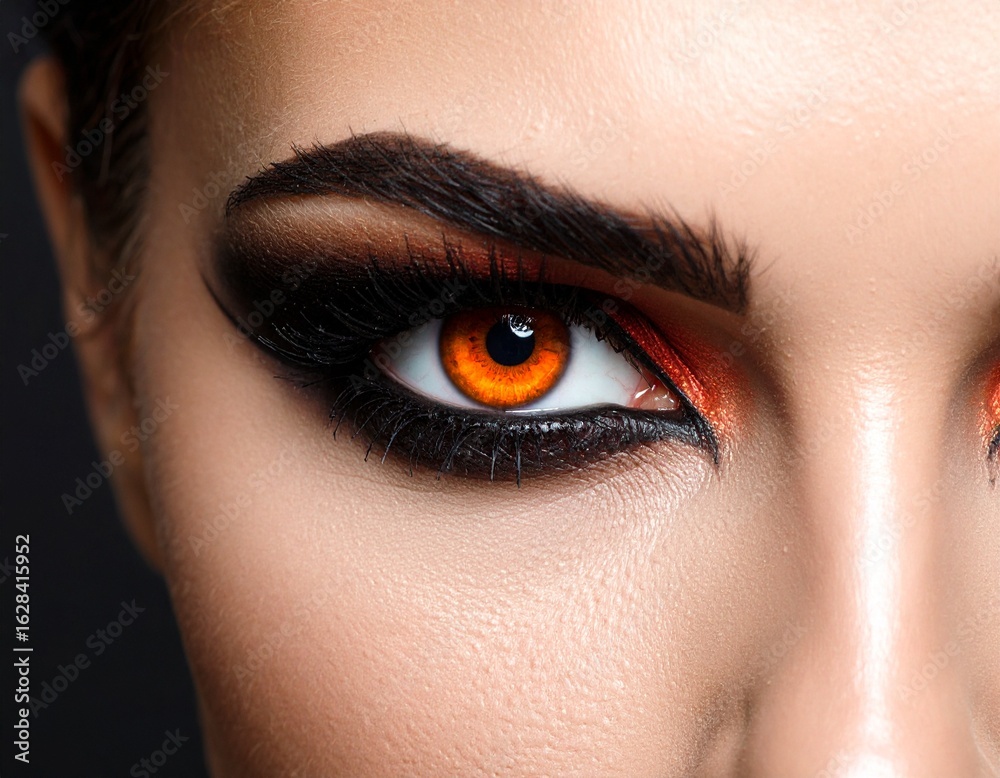 Obraz premium Halloween Vampire Make Up - Mystical Gaze with Fiery Eyes and Winged Liner