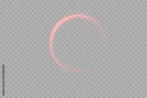 Glowing red neon light ring on transparent background. Bright illuminated circular frame with smooth shine, futuristic design element, abstract round shape for banners, posters, and modern sci-fi or t