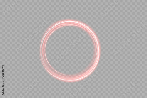 Red neon circle glow effect isolated on transparent background. Futuristic shiny ring, vibrant illuminated frame for decoration, banners, posters, nightclub design, sci-fi visuals, and modern digital 