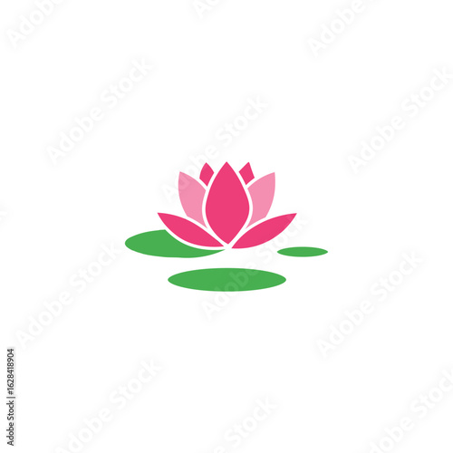 Water Lily with Leaves – Pink Lotus Vector Icon