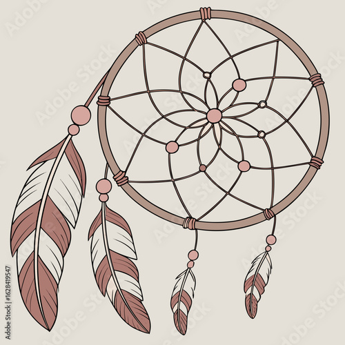 Dreamcatcher with Feathers: A serene dreamcatcher, artfully adorned with feathers, stands as a symbol of protection and positive energy in a dreamy pastel style.