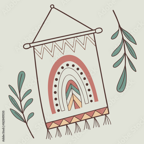 Rainbow Wall Hanging: A beautifully crafted wall hanging decorates a living space, its vibrant rainbow design and tassels adding a touch of artistic charm and playful elegance to the room.