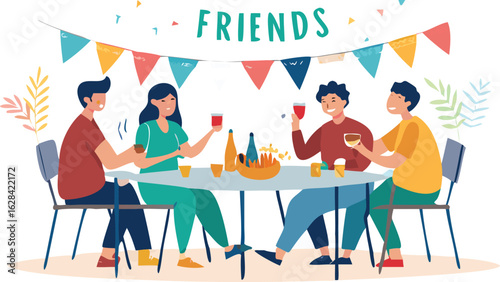 Happy birthday party people celebrating at a cafe bar with coffee, drinks, and dinner