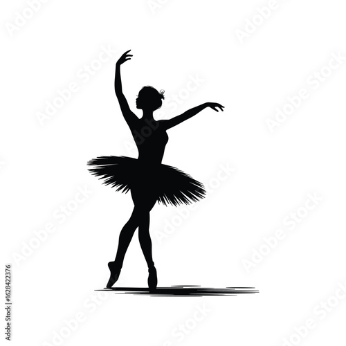 Elegant silhouette of a ballerina in a tutu performing a dance pose