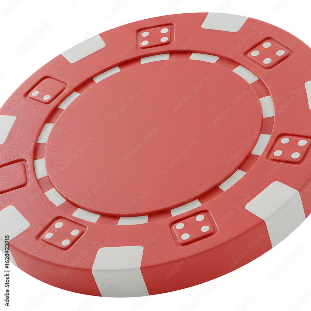 Naklejka premium Close-up, a single red poker chip with white rectangular inlays and four-dot patterns