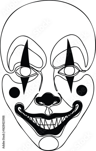 An eerie clown mask with exaggerated features evokes a sense of unease and mystery perfect for halloween themed designs
