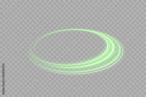 Sci-fi neon light loops in electric green color with eclipse glow. Suitable for space design, modern UI, holographic animation, energy visualization, and technology-focused compositions.