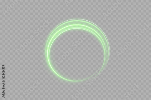 Neon glowing green rings with orbit effect and radial flare. Futuristic digital halo in dark space. Ideal for sci-fi design, UI interface, cosmic backgrounds, vibrant tech posters and energy concept