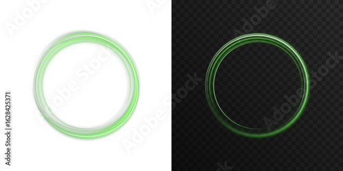 Obraz na płótnie Abstract glowing light rings in neon green color