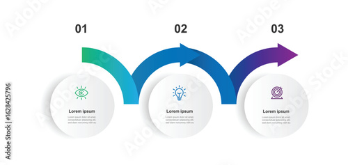 Design template infographic vector element. 3 step journey circle and arrow concept. Vector illustration can be used for workflow layout, business presentation and web graphic design 