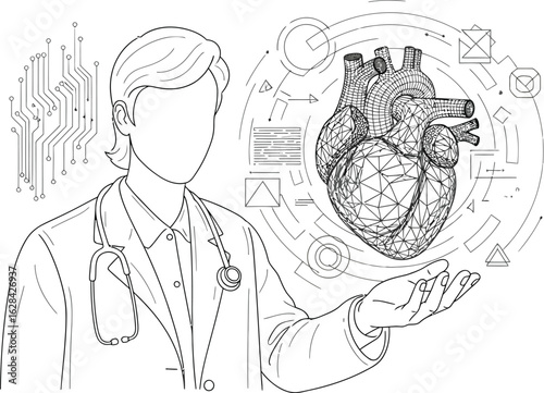 Doctor Examining Heart with AI Medical Scan Technology, Innovation