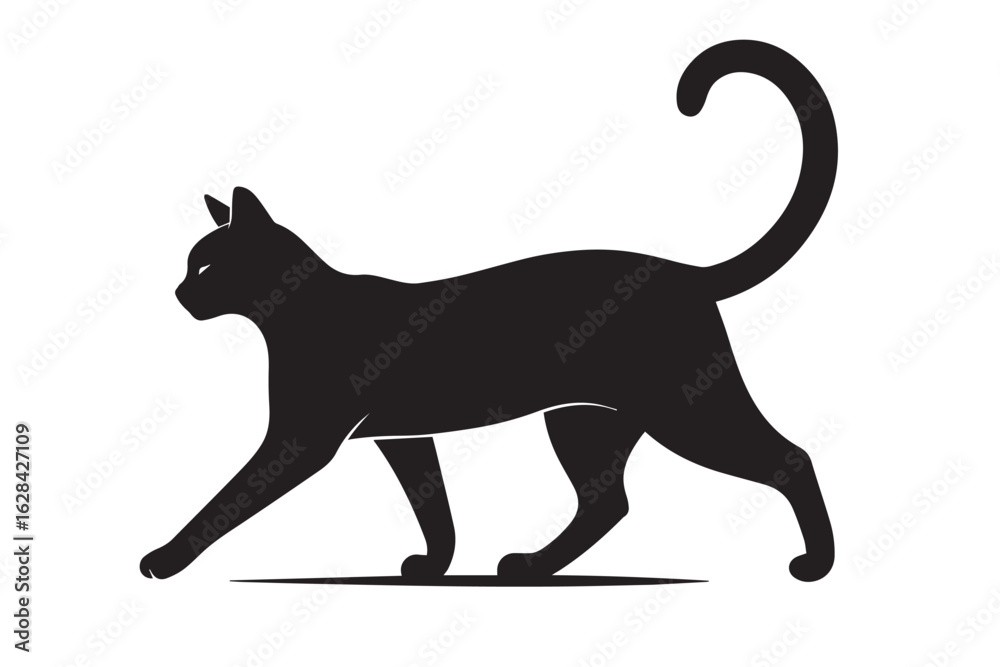 Fototapeta premium Sleek Black Cat Walking Silhouette