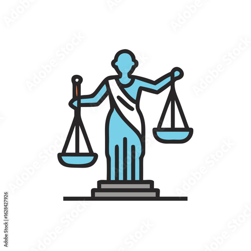 Statue of justice holding scales in a minimalist vector style  