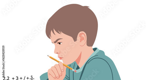 focused young boy contemplating solution pensive child thinking
