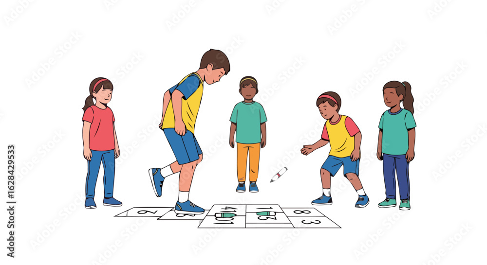 Obraz premium kids playing fun educational number hop scotch game