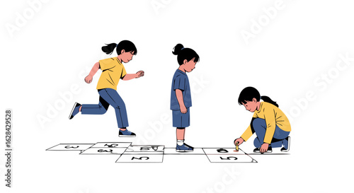 kids playing hopscotch fun active childhood game illustration