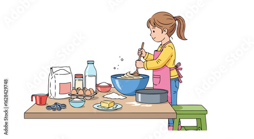 little girl baking cake fun easy recipe illustration