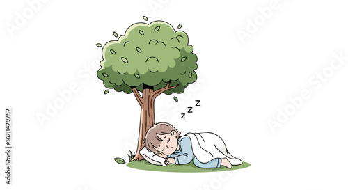 peaceful child napping underneath a shady tree perfect for restful sleep illustrations