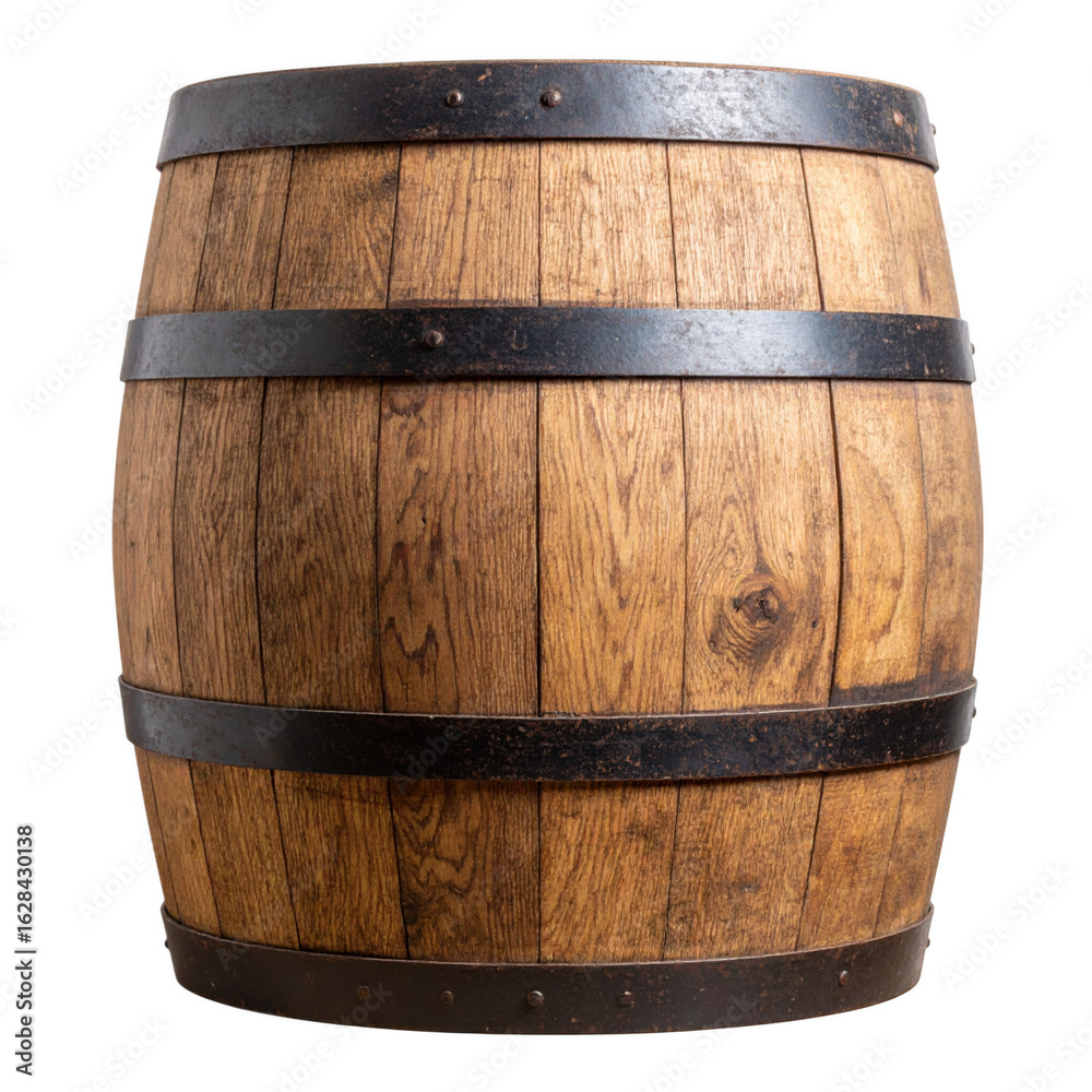 Obraz premium Old wooden barrel isolated on white and transparent background