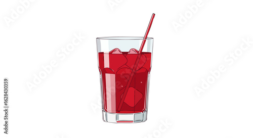refreshing red drink iced beverage in glass with straw