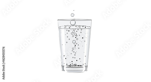 refreshing sparkling water bubbles rising in glass