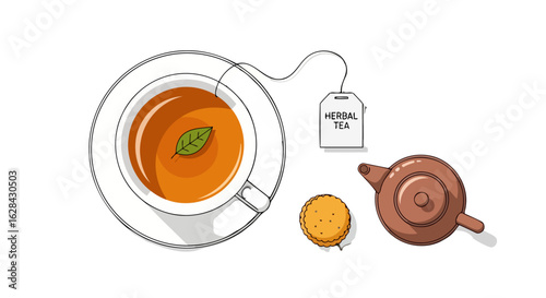 soothing herbal tea break flatlay illustration for wellness blogs