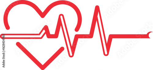 Heartbeat with Heart Shape in Red on White Background, Healthcare