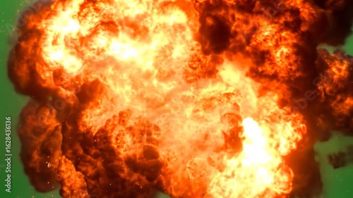 Fire bomb explosion and sparkle on green screen