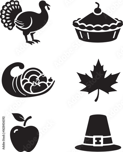 Festive Thanksgiving icons celebrate harvest abundance and tradition