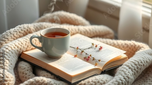 Calming Herbal Tea and Reading Setup