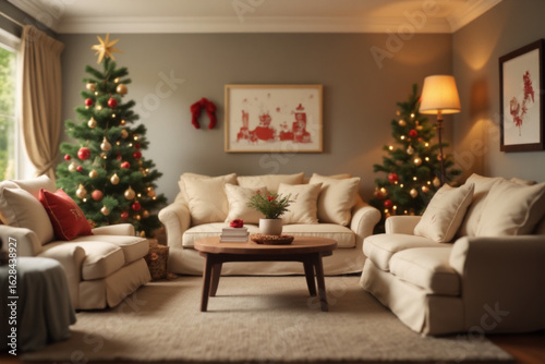 Christmas living room decoration interior for background. 3d render