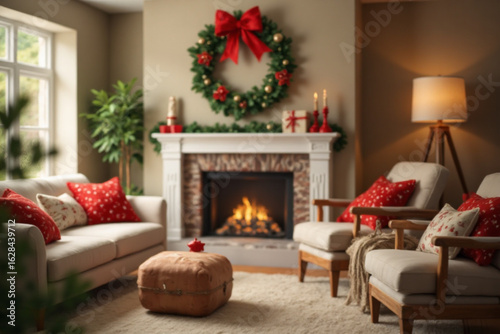 Christmas living room decoration interior for background. 3d render