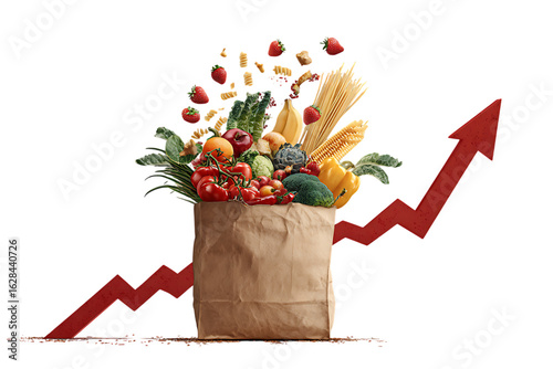 Grocery prices rising,  Food inflation concept.