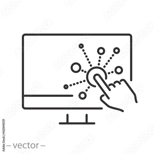 user interface icon, interaction, user touch here, desktop menu on pc, thin line vector illustration eps10