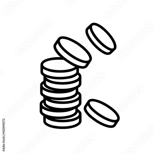 Stack of falling coins symbolizing money loss and economic decline (Outline icon)