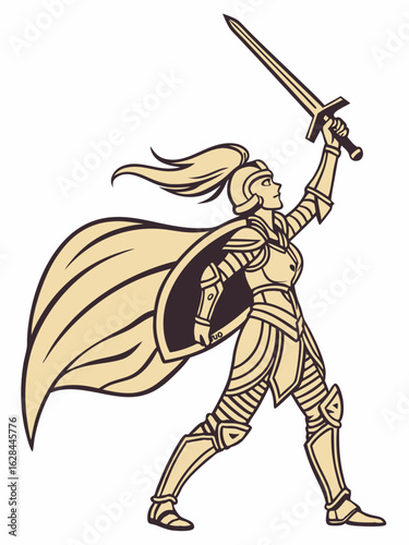 A medieval warrior holding his sword, ready for battle