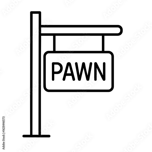 Pawn shop hanging sign symbolizing financial desperation and emergency lending (Outline icon)