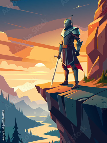 A medieval warrior holding his sword, ready for battle