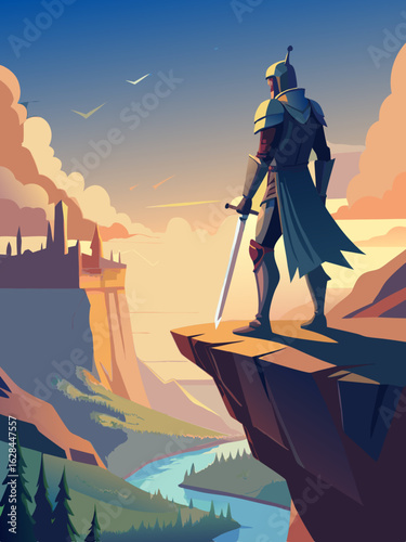A medieval warrior holding his sword, ready for battle