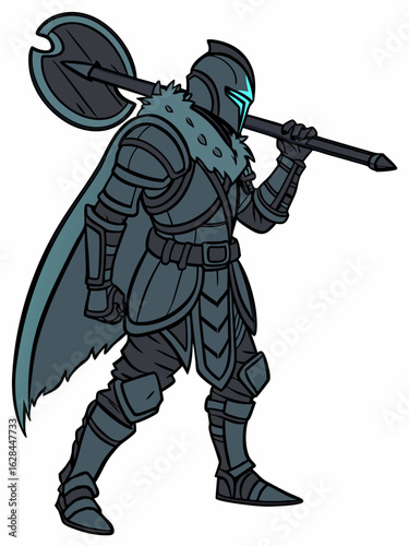 Dark knight with mysterious stance and armor