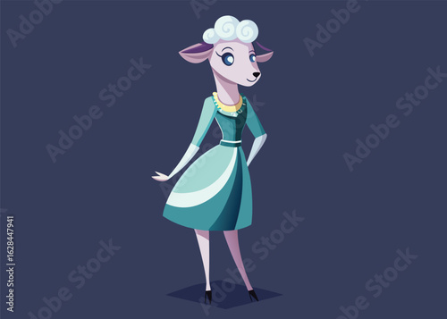 Elegant Sheep in Cocktail Dress Sophisticated Animal Vector Illustration for Fashion or Party Themes 
