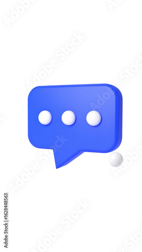 Blue speech bubble with ellipsis, communication, and notification concept on transparent background